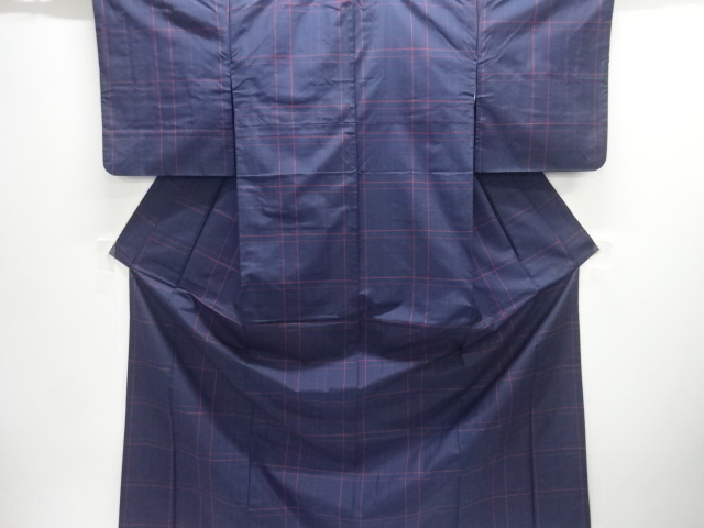 JAPANESE KIMONO / LATTICE WEAVING OUT HONJO OSHIMA TSUMUGI KIMONO ENSE